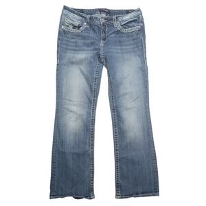 Vigoss Heritage Fit Jeans Womens 12 Blue Bootcut Embroidered Flap Pocket Denim